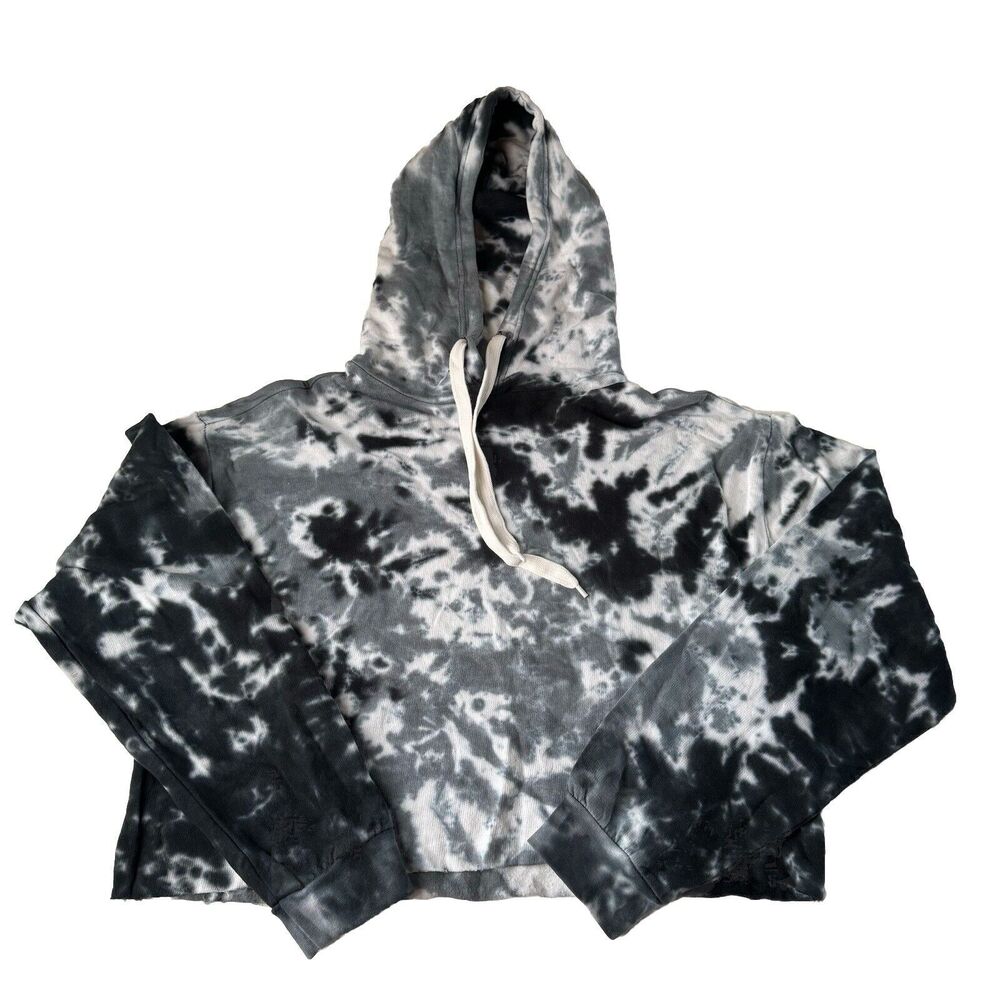 Chemistry Tie Dye Black & White Cropped Raw Hem Long Sleeve Hoodie Woman Medium